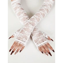 1 Pair Sexy Lace Ladies Half Finger Gloves, Lightweight Sheer Mesh Long Sleeve Arm Sleeves For Summer UV Protection And Performance