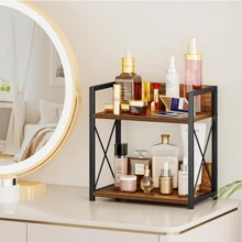 Estante de encimera, especiero de cocina de dos niveles, estante de madera para el hogar (marrón rústico) - Marrón - Ver 5