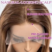 Parrucca frontale in pizzo a onde del corpo 13x4, capelli misti, parrucca lunga a onde del corpo, colore naturale, chiusura frontale in pizzo HD 13x4, parrucca in capelli vergini brasiliani di colore marrone per donne