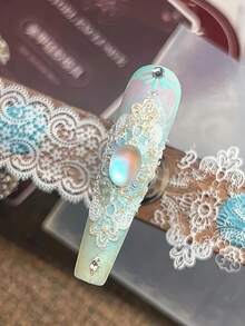 1件装3D蕾丝美甲模具，透明硅胶材质，可重复使用，Y2K美甲装饰DIY模板工艺模具，带有优雅蕾丝图案 - 無色 - 查看 6
