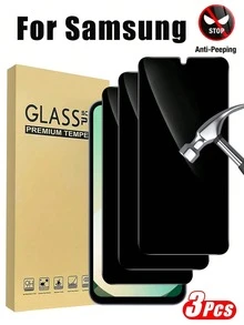 3片装隐私钢化玻璃屏幕保护膜,兼容三星Galaxy系列手机,包括A55 5G、A54、A52、A15、A14、A16、A13、A36、A26等,隐私屏幕保护膜,手机配件,适用于手机壳 - 黑色 - 查看 9
