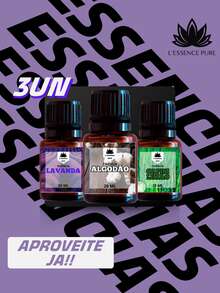 Kit Com 03 Essências para Umidificador de Ar, 20ml, Aromáticas, Difusor e Aromatizador, +10 Fragrâncias - Lavanda | Algodão | Capim Limão - Visão 1