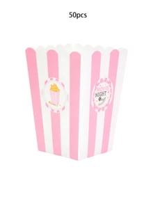 10pcs/20pcs/50pcs Light Pink Movie Night Large Popcorn Favor Boxes Pink & White Striped Popcorn Bowl Mini Paper Snack Dessert Candy Containers For Movie Theme Party Supplies - Pink and White Stripes - View 10