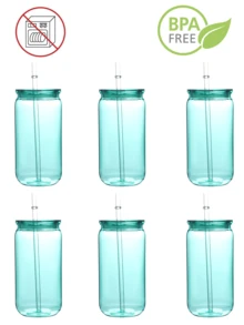 1PC/6pcs Colorful Plastic Cups With Lids And Straw PET Can Replacement For Water Bottle Shaped Cute Tumbler Drinking Plastic Cups For Party, Coffee, Milk Outdoor Sippy Cup Simple