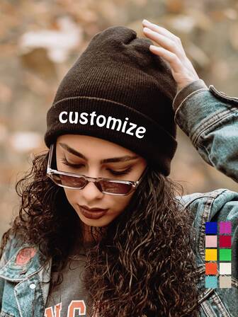 Customized Knitted Hat, Y2K Style Beanie, Warm For Spring, Autumn, Winter, Daily Wear, Outings, Company/Group Customization, Birthday Gift For Parents And Children