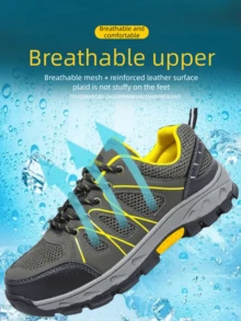 男士工作鞋，舒适耐用的工作鞋，防砸防刺鞋，工业鞋，男士劳动防护鞋，适用于建筑、工业、仓库和徒步旅行。 - 軍綠色 - 查看 3