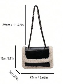 Fashion Versatile New Explosion In Autumn And Winter Must -Have Collision Chain Chain Lamb Hair Pu Material Ladies Christmas Shoulder Mesengers Black Bag Tot Small Bag