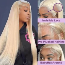30 Inch 613 Lace Front Wig, Blended Hair, 13x4 High Definition Transparent Lace, 200% Density, Straight Brazilian Blonde Wig, Pre-Plucked, With Baby Hair, Blonde Wig, Hair, Blonde Lace Front Wig, Pre-Plucked (30 Inch 613 350 Straight) - S613 - View 2