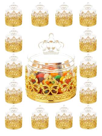 24pcs Mini Candy Box, Gold-Plated Crown And Swan Accessory Transparent Lid Window-Style Gift Box, Suitable For Wedding/Birthday/Gender Revelation/Bridal Gift Party/Festival, Party Dessert Packaging Display Box