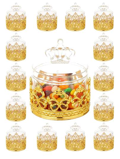 24 piezas Caja de Caramelos Mini, Caja de Regalo con Tapa Transparente con Accesorios Chapados en Oro de Corona y Cisne, Adecuada para Boda/Cumpleaños/Revelación de Género/Fiesta Nupcial/Festival, Caja de Exhibición para Postres de Fiesta
