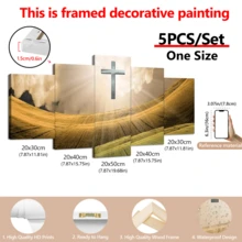 5 pièces/set Affiches d'art mural moderne, affiches sur canevas religieuses encadrées ou non encadrées, peinture de paysage de prairie avec croix, ensemble d'impressions d'images modulaires sur canevas, peinture murale œuvre d'art imperméable et sans odeur pour cadeau à la famille et aux amis, chambre à coucher, salon, décoration murale, décoration de la maison et du dortoir
