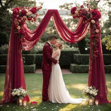 1 Stück eleganter burgunderroter Hochzeitsbogen Vorhang aus Tüll, romantische Braut-Zeremonie Dekoration, geeignet für Liebesthemen-Anlässe, Hochzeiten Outdoor, Geburtstage, Heiratsanträge, Verlobungen, Weihnachten, Silvester-Partys, burgunderroter Vorhang, Größe 75*600cm, 160*600cm, 160*1000cm