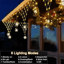 1PC Solar Outdoor Snowflake Curtain Triangular Fishing Net Light String, 100LED New Year And Christmas Atmosphere Decoration Light, Outdoor Hanging Fairy String Light, Outdoor Garden Terrace Roof Decoration, Wedding, Party, Christmas, Halloween Decoration, 8-Mode (500mAh) - Solar - View 5