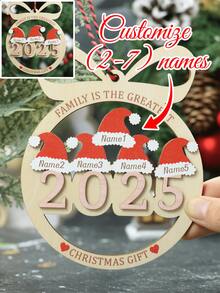 Ornamento natalizio personalizzato a forma di cappello di Babbo Natale, ornamento natalizio personalizzato per la famiglia Natale 2025, decorazioni per albero di Natale con testo personalizzabile, Buon Natale, Primo Natale, Ornamento con nome famiglia, decorazione natalizia per la casa, regali di Natale in legno personalizzati con 2-7 nomi, famiglia affettuosa, Natale, famiglia, papà, mamma