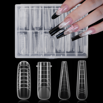 96PCS Clear Nail Forms Kit - 4 Styles & 12 Sizes, Full Cover Mold For Acrylic & Poly Gel Extensions