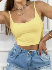 Women's Suplex Strap Crop Top For Summer - Apricot - View 2