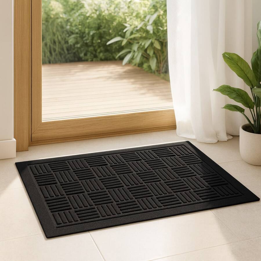 Doormat Entrance Door Mat 40 X 60 Non- Rubber Decorative Slim Habitat - 黑色條紋 - 查看 1