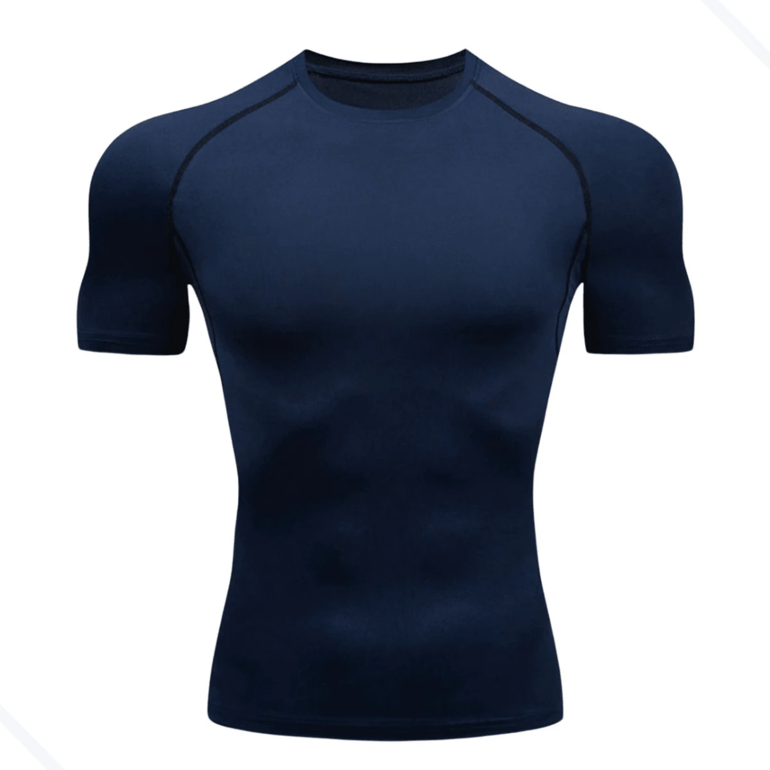 RASH GUARD SHIRT PLAIN COMPRESSION T-SHIRT SHORT SLEEVE WORKOUT GYM - Azul Marino - Ver 1