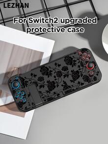 1pc Black Rose Pattern Protective Case/Transparent Glitter Protective Shell Compatible With Nintendo Switch 2/Switch NS/Switch OLED/Lite, Accessories For Nintendo Switch, Full Set Including Storage Bag, Card Slot Base, Best Gift Compatible With Switch Players - Multicolor - View 1