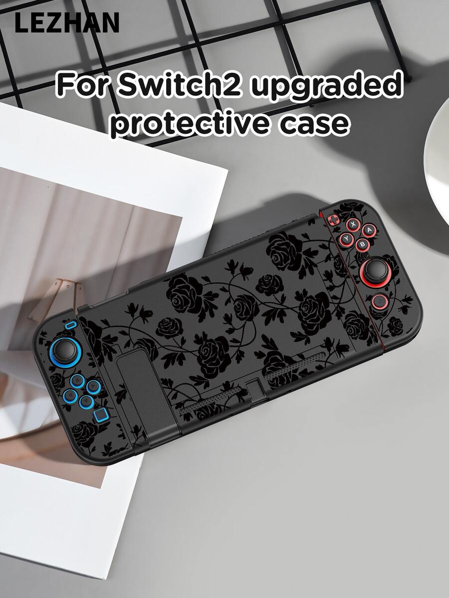1pc Black Rose Pattern Protective Case/Transparent Glitter Protective Shell Compatible With Nintendo Switch 2/Switch NS/Switch OLED/Lite, Accessories For Nintendo Switch, Full Set Including Storage Bag, Card Slot Base, Best Gift Compatible With Switch Players - Multicolor - View 1