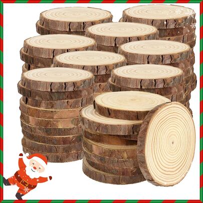 30PCS Unfinished Natural Wood Slices, 5-6 Cm Log Slices Wooden Circles With Bark, Craft Wood Slices For Wedding Decorations Christmas Ornaments XMAS DECORS