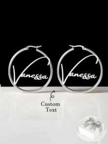 Custom Name Sliver Earrings, Custom Hoop Earrings, Personalized Name Earrings, Name Hoop Earrings, Initial Name Earrings, Custom Woman Jewelry Gift - Silver-style2 - View 1