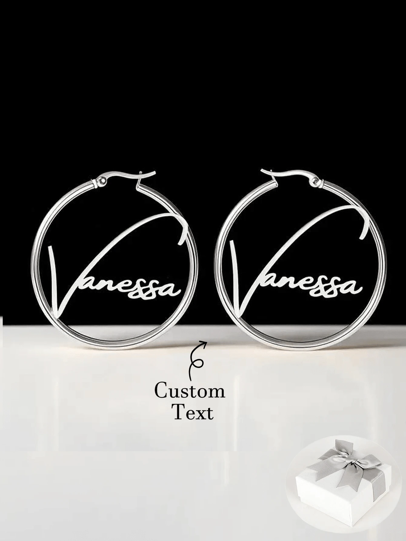 Custom Name Sliver Earrings, Custom Hoop Earrings, Personalized Name Earrings, Name Hoop Earrings, Initial Name Earrings, Custom Woman Jewelry Gift - Silver-style2 - View 1