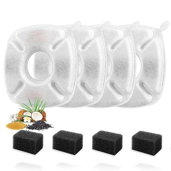 8 Stücke Ersatzfilter für Katzenbrunnen, 4 Packungen Ersatzfilter für Katzenwasserbrunnen mit 4 Packungen Vorfilter-Schwämme, Haustier-Brunnenfilter passend für 95oz/2,8L automatischen Haustier-Brunnen Katze