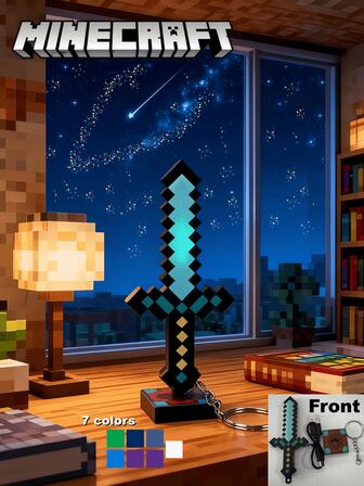  <Minecraft> Seven-Color Potion Bottle / Seven-Color Torch / Seven-Color Diamond Sword / Yellow Lantern / Blue Lantern / Creeper Keychain, Officially Licensed <Minecraft> Merchandise, USB Rechargeable Single-Color / Seven-Color Changing Weapon Toy Model Keychain, Perfect Decorative Accessory For Bags, A Must-Have For Outings, Easy To Carry, Decorates Backpacks.