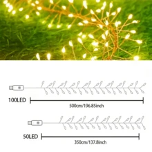 1PC LED Fairy String Lamp, Warm Light 100LED/50LED Firecracker String Lamp, Indoor Sparkling Lamp For Festival Decoration, USB Power Supply, With Remote Control, DIY Flower Wreath Indoor Christmas Decoration Wedding Party Birthday Celebration, Indoor Party, Christmas Tree Firecracker String Lamp, Suitable For Christmas, Thanksgiving - USB+Remote Control - View 8