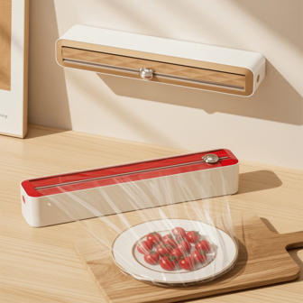 1 件装带切刀的可重复使用塑料保鲜膜分配器，滑动切刀保鲜膜分配器，用于保鲜膜、铝箔、羊皮纸