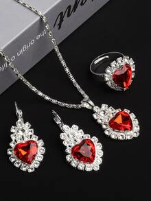 6pcs Luxury Fully Rhinestone Bracelet & Quartz Watch Set For Women - Burgundy - View 5