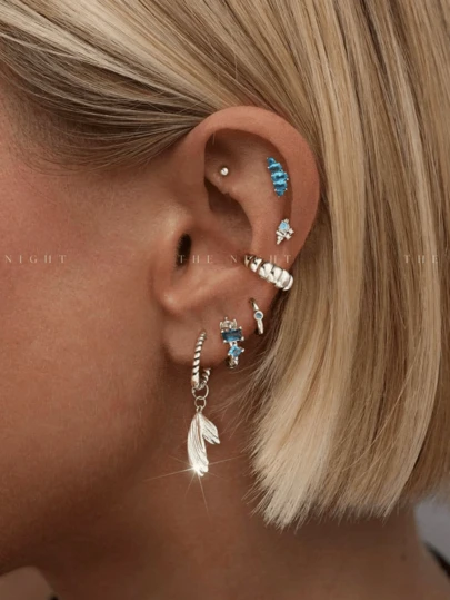 7 件套闪亮锆石、羽毛、贝壳、海星耳环和耳夹，女士时尚首饰套装，适合派对、节日、约会或婚礼