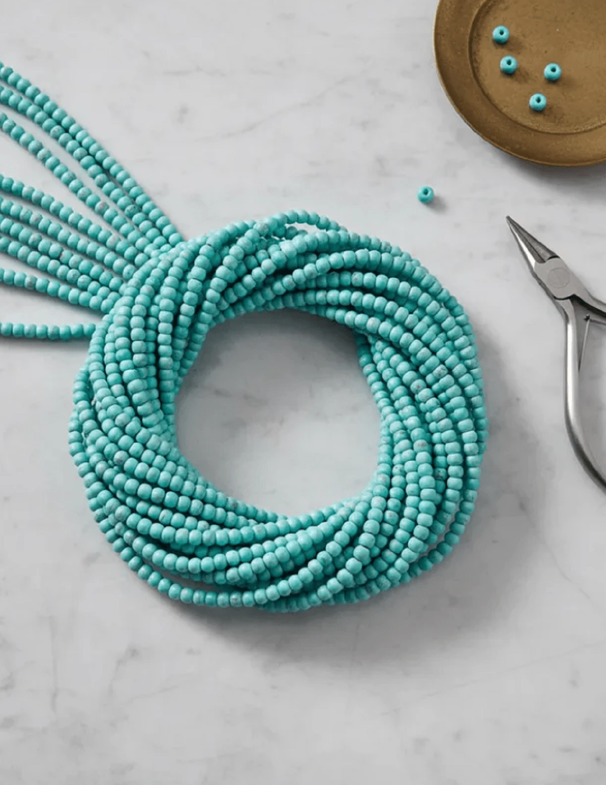 Pasta turquesa azul bola lisa para Bisuteria - 3 tiras - Ver 1