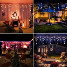 1PC Solar Outdoor Snowflake Curtain Triangular Fishing Net Light String, 100LED New Year And Christmas Atmosphere Decoration Light, Outdoor Hanging Fairy String Light, Outdoor Garden Terrace Roof Decoration, Wedding, Party, Christmas, Halloween Decoration, 8-Mode (500mAh) - Solar - View 9