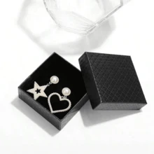 1 pieza/2/5/8/10/12Pcs-Caja de Joyas, Caja de Embalaje de Joyas con Patrón de Diamante, Caja de Collar de Plata, Caja de Almacenamiento de Anillos y Pendientes Caja Pequeña a Cuadros Negros - Multicolor - Ver 2