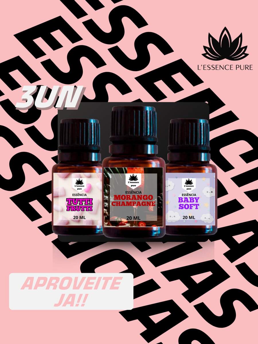 Kit Com 03 Essências para Umidificador de Ar, 20ml, Aromáticas, Difusor e Aromatizador, +10 Fragrâncias - Tutti Frutti | Morango | Bebê macio - Visão 1