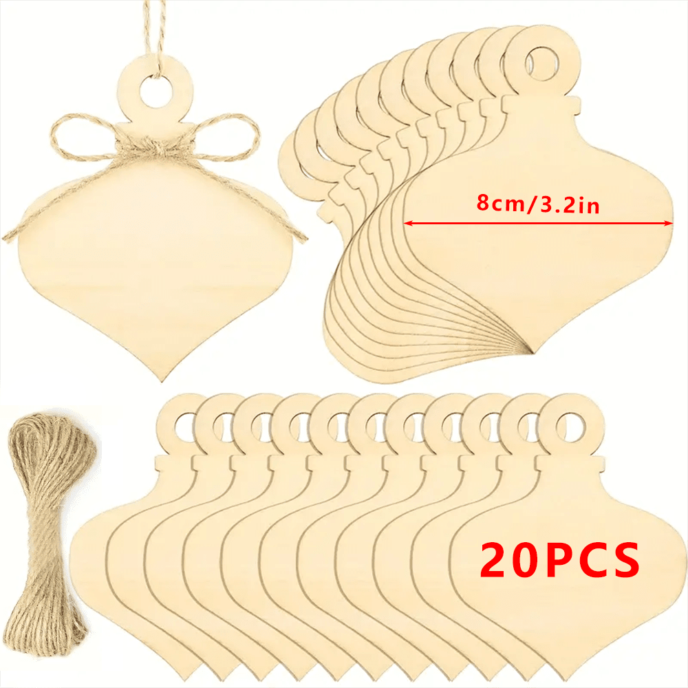 10/20pcs Wooden Heart Shaped Christmas Ornaments, 10m Wooden String, Blank Wooden Slices, DIY Christmas Home Party Craft Painting