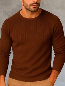 Long Sleeve Ribbed Raglan T-Shirt - MÀU NÂU - Xem 1