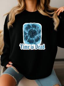 Time Is Dead Clock Sweatshirt, Gothic Frozen Time Sweater, Blue Ice Clock Crewneck, Aesthetic Winter Streetwear, Vaynora Gift Sweatshirt - 黑色 - 查看 2