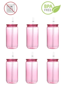 1PC/6pcs Colorful Plastic Cups With Lids And Straw PET Can Replacement For Water Bottle Shaped Cute Tumbler Drinking Plastic Cups For Party, Coffee, Milk Outdoor Sippy Cup Simple