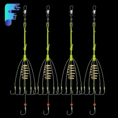 4pcs Fishing Bait Hooks, Carp Cage, Fish Feeder With Fishing Spring Explosive Fishing Hooks