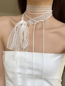 Women White Lace Layered Ribbon Design