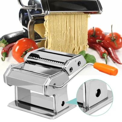 LIPETY Manual Noodle Maker, Stainless Steel Noodle Roller And Cutter With 7 Adjustable Thickness Settings, Double Width Noodle Maker For Spaghetti, Tagliatelle, Fettuccine, Lasagna