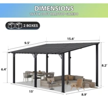 AOXUN 10'x10' / 12'10' Gazebo, Wall Mounted Gazebos Pergola, Outdoor Patio, Gazebo Awnings With Sloped Roof - 灰色 - 查看 11