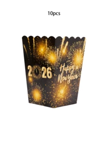 10件/20件/50件2026新年快乐爆米花盒黑金色新年前夜主题派对黑金爆米花礼盒糖果饼干零食盒冬季活动派对礼品用品 - 彩色 - 查看 9