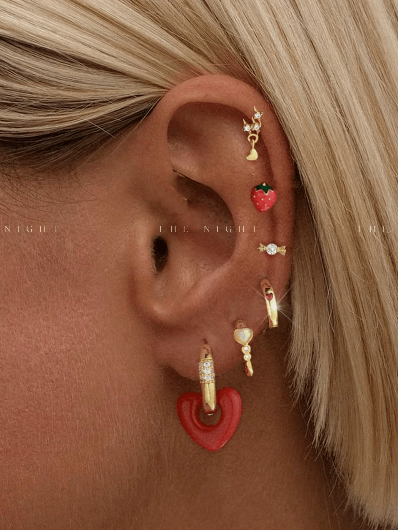 1 Set Of 6pcs Sparkling Zirconia Cute Strawberry Earrings, Earrings & Ear Clips Fashion Jewelry Set For Women, Suitable For Party, Holiday, Date Or Wedding