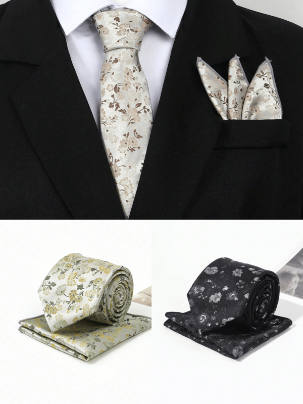 1 Set Men's Tie + Pocket Square, 7cm Striped/Floral Pattern, Business Formal Attire, Wedding Accessories