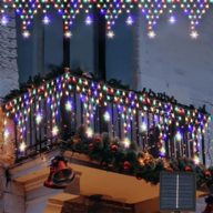 1 pieza Luces solares de hadas con rejilla triangular en blanco cálido/de colores, 8 modos de luces solares, luces de decoración LED, decoración para jardín, terraza, techo, adecuado para decoración de tienda de campaña, decoración de boda, ventana y pared, decoración para camping (500mAh)