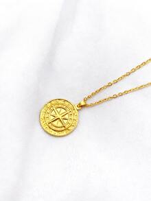 1pc 18K Gold Plated Stainless Steel Viking Compass Pendant Necklace, Metal Coin Badge Stylish Versatile Cross Chain For Men - Multicolor - View 10